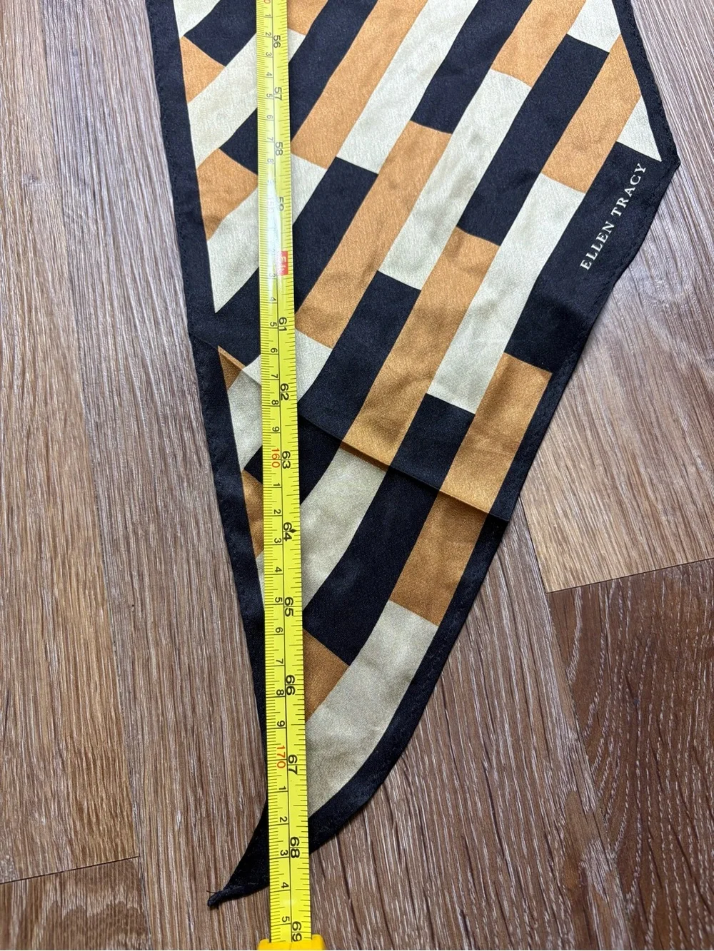 Ellen Tracy Black, Gold & Cream Striped Silk Scarf